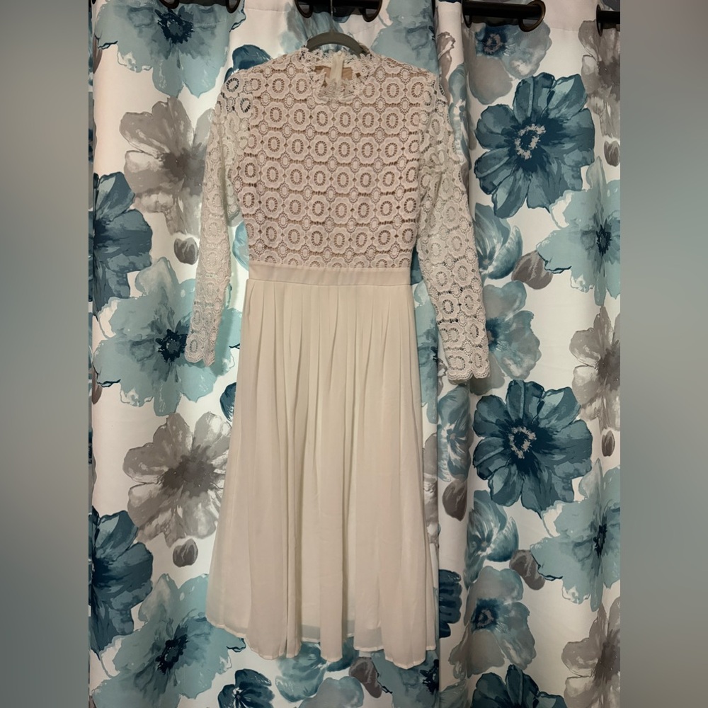 Ivy City Co. Arabella dress, white with nude lining.